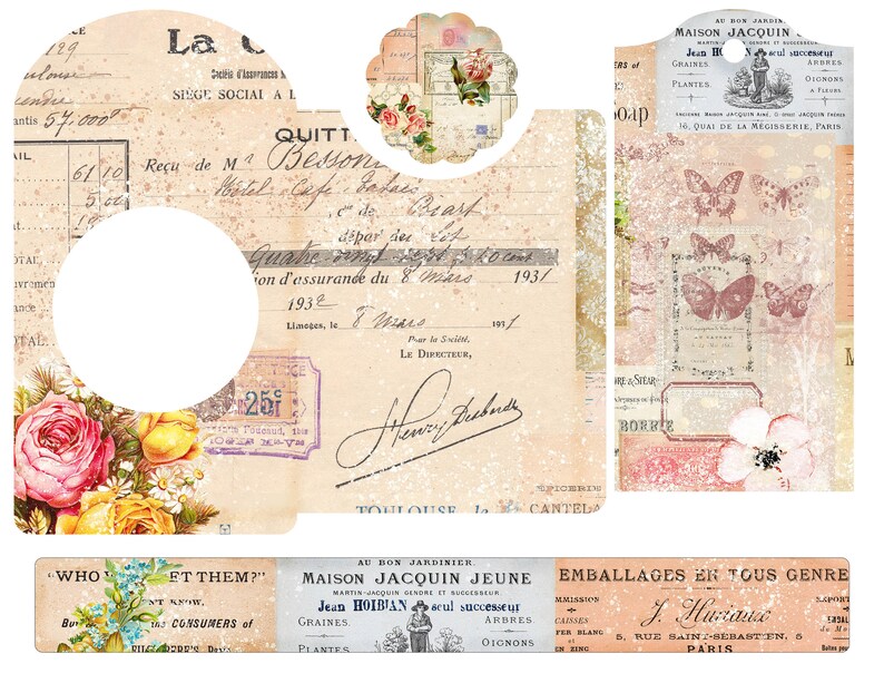 Skräpjournalskit med vintageblommor, utskrivbara etiketter och efemera, etiketter med blomsterjournal, digital nedladdning, shabby journal-kit, vintageblommor. bild 6