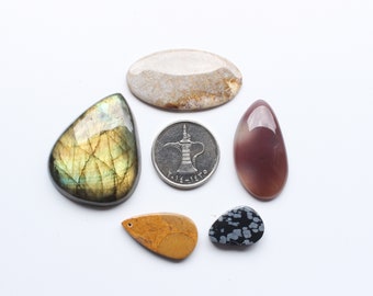 Cabochon Set Gemstone , 5 Pcs 100% Natural Untreated Mix Gemstone Smooth Polished Cabochon Lot , Loose Gemstone ,  Cabochon Jewelry Supplies