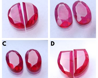NATURAL RUBY Cabochon, Lab Created Ruby Cut Smooth Polished Cabochon Pair, Top Grade Blood Red Color, Natural Ruby Flat Back Ruby Gemstone
