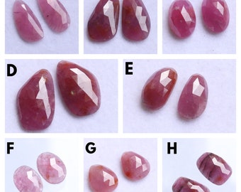 RUBY ROSE CUT Natural Ruby Faceted Pairs Natural Untreated Unheated Red Ruby One Side Faceted Slices Pairs loose Ruby Loose Gemstone