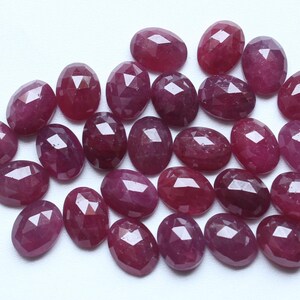 Piedra preciosa de corte rosa, rubí rojo natural sin tratar, cabujón facetado de corte rosa, piedra preciosa suelta, suministros de joyería de rubí facetado, 8 x 6 mm, 49,50 ct.