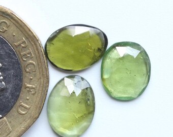Pietra preziosa di tormalina, tormalina verde naturale AAA+++ taglio a rosa sfaccettata, lotto di 3 cabochon, tormalina sfusa, fornitura di gioielli sfaccettati, da 9 a 9,5 mm