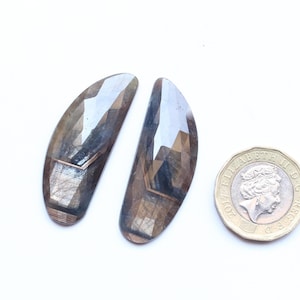 Natural Sheen Sapphire Gemstone Rose Cut Faceted Cabochon Pair Loose Gemstone Sapphire Pair For Jewelry Supplies Handmade Sapphire 15X40MM