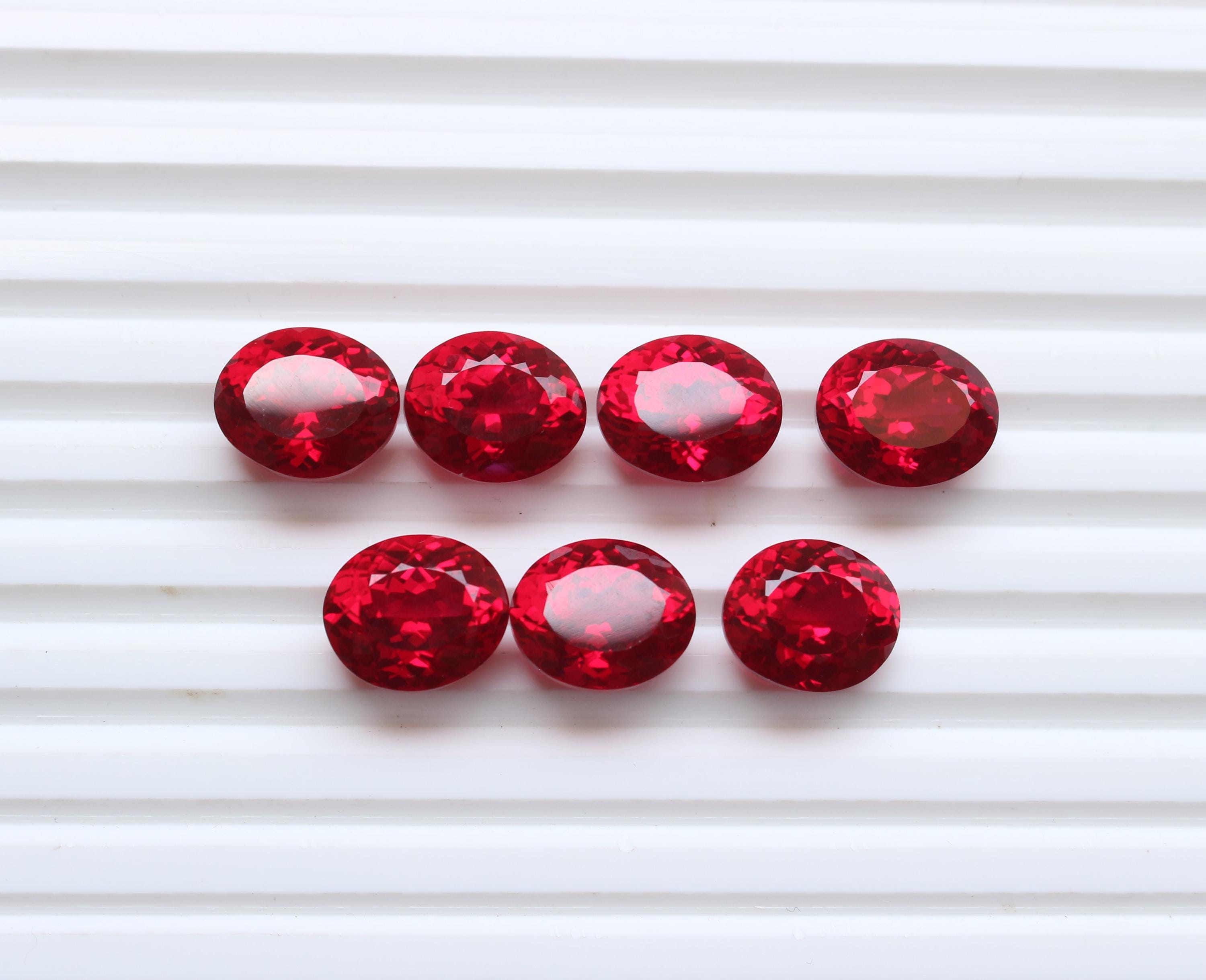 Ruby Gemstone Red Ruby Emerald Cut Faceted Oval Cabochon Lot Loose Gemstone Ruby Faceted Emerald Cut Jewelry Supplies 12X10MM 7 Pcs