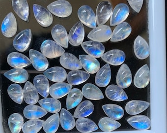 6 Pcs AAAA Natural MOONSTONE CABOCHON Pear Shape Cabochon, Rainbow Moonstone , Rainbow Moonstone Pear 5x7, 5x8, 6x8, 6x9, 7x9, 7x10 mm