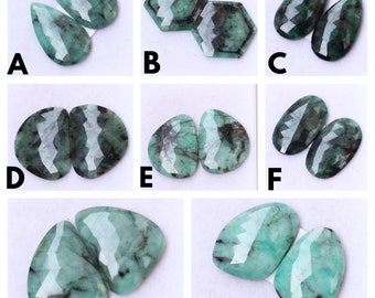 EMERALD ROSE CUT Gemstone Pairs Emerald Rose Cut Faceted  Slices Pairs Loose Emerald Pairs Loose Gemstone