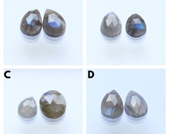 Labradorite Gemstone Natural Blue Flashy Fire Labradorite Rose Cut Pair Pear Shape Multi Flashy Fire Rose Cut Labradorite Loose Gemstone