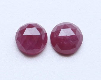 Ruby Gemstone, Natural Untreated Red Ruby Rose Cut Faceted Round Pair Cabochon Loose Gemstone, Ruby Earring Faceted Jewelry Supplies, 8MM