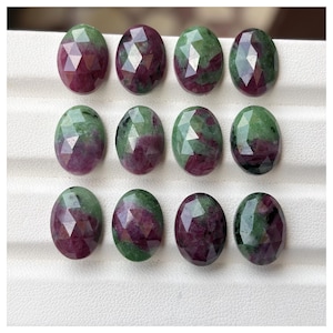 5-10 Pcs, 14X10MM , Natural Ruby Zoisite Oval Rose Cut Faceted Cabochon Set Lot , Ruby Zoisite Faceted Cabs, Loose Ruby Zoisite For Jewelry
