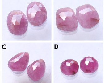 ROSE CUT Ruby Natural Ruby Faceted Pairs Natural Untreated Unheated Red Ruby One Side Faceted Slices Pairs loose Ruby Loose Gemstone