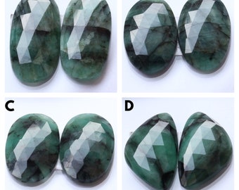 EMERALD ROSE CUT Loose Gemstone Pairs Emerald Rose Cut Faceted Cabochon Slices Pairs Loose Emerald Pairs loose Emerald Gemstone