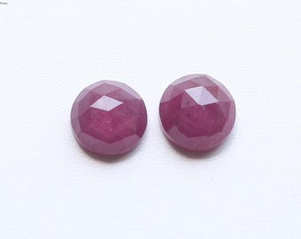 Ruby Gemstone, Natural Untreated Red Ruby Rose Cut Faceted Round Pair Cabochon Loose Gemstone, Ruby Earring Faceted Jewelry Supplies, 8MM