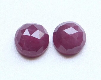 Ruby Gemstone, Natural Untreated Red Ruby Rose Cut Faceted Round Pair Cabochon Loose Gemstone, Ruby Earring Faceted Jewelry Supplies, 8MM