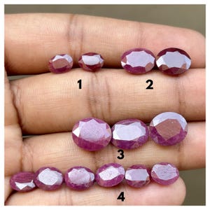 Conjunto de cabujón facetado ovalado de rubí natural con talla esmeralda, gema de rubí rojo suelta, piedra para la fabricación de joyas de rubí, rubí ovalado para anillos y colgantes.