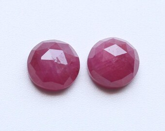 9MM, Ruby Round Gemstone, Natural Untreated Red Ruby Rose Cut Faceted Pair Cabochon Loose Gemstone, Ruby Earring Faceted Jewelry Supplies