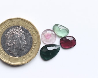 Tourmaline Gemstone, Natural Multi Tourmaline Rose Cut Faceted Cabochon Lot, Tourmaline Faceted Cut Loose Cabochon Jewelry Supply 7.5To11MM