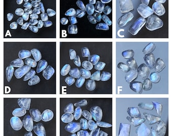 NATURAL RAINBOW MOONSTONE Rose Cut Cabochon Lot Rainbow Moonstone Top Blue Fire Rose Cut Flat Back Loose Moonstone Gemstone
