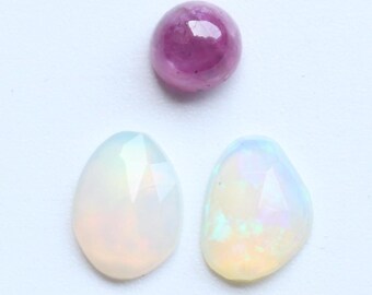 Mix Set Edelstein, 100% natürliche Rubin Cabochon & Opal Rose Cut Cabs Lot, Cabochon / facettierte Kombi Lot, handgefertigte Cabochonversorgung, 6To9.5 MM