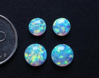 Opal Cabochon Gemstone , Lab Grown Opal Rainbow Fire Cabochon Sets Lot ,  Round Opal Cabochon Pair Sets   Jewelry Supplies 8To10MM , Ct.8.00