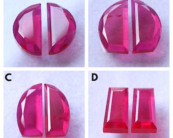NATURAL RUBY Cabochon, Lab Created Ruby Cut Smooth Polished Cabochon Pair, Top Grade Blood Red Color, Natural Ruby Flat Back Ruby Gemstone
