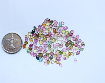 Rose Cut Gemstone ,Natural Multi Tourmaline Rose Cut Faceted Cabochon PearShape Lot , Tourmaline Rose Cut Faceted Loose Gemstone 4TO8.5MM