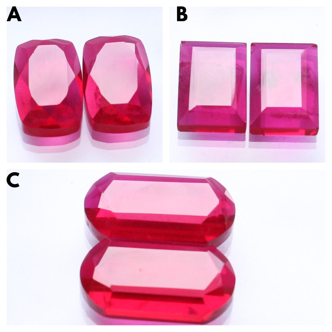 NATURAL RUBY Cabochon, Lab Created Ruby Cut Smooth Polished Pair, Top ...