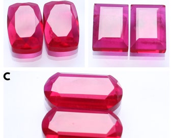 NATURAL RUBY Cabochon, Lab Created Ruby Cut Smooth Polished Pair, Top Grade Blood Red Color, Natural Ruby Flat Back Ruby Loose Gemstone