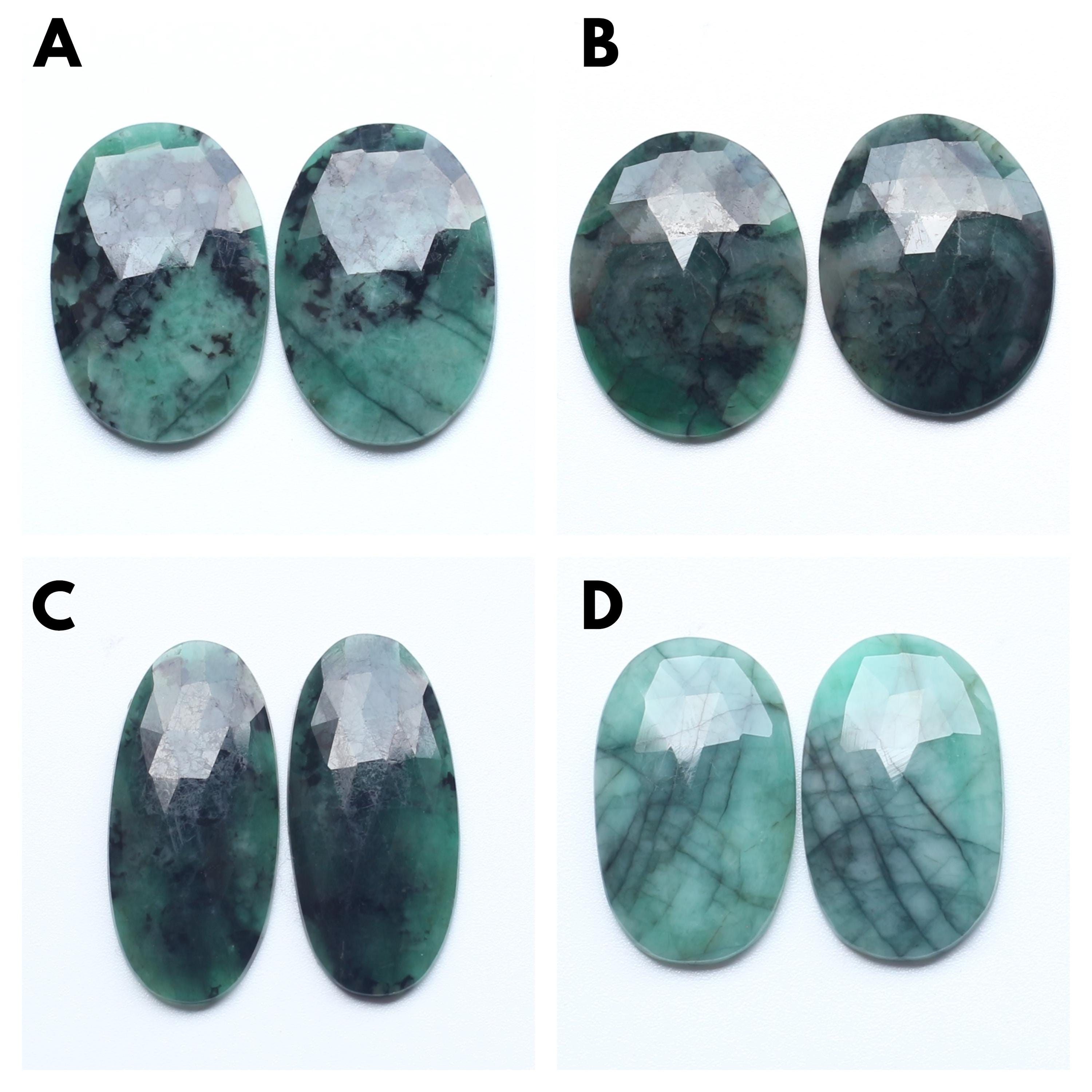 Emerald Rose Cut Loose Gemstone Pairs Emerald Rose Cut Faceted Cabochon Slices Pairs Loose Emerald Pairs Loose Emerald Gemstone