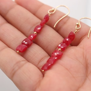 NATURAL RUBY SOLID Sterling 925 14K Gold Over Handmade Ruby Earrings Gold Over Dangle Earrings July Birthstone Ruby Jewelry For Women