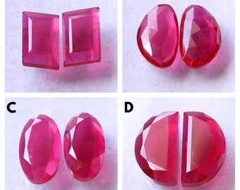NATURAL RUBY Cabochon, Lab Created Ruby Cut Smooth Polished Cabochon Pair, Top Grade Blood Red Color, Natural Ruby Flat Back Ruby Gemstone