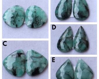 EMERALD ROSE CUT Gemstone Pairs Emerald Rose Cut Faceted Slices Pairs  Emerald Pairs Loose Emerald Loose Gemstone