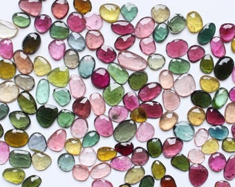 Tourmaline Gemstone, AAA+++ Natural Multi Tourmaline Rose Cut Faceted Cabochon, Tourmaline Lot, Mix Loose Tourmaline Faceted Jewelry Supply