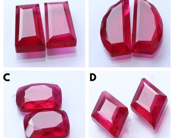 Natural Ruby Cabochon, Lab Created Ruby Cut Smooth Polished Cabochon Pair, Top Grade Blood Red Color Flat Back Loose Ruby Gemstone