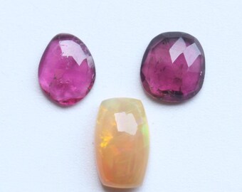 Mix Set Edelstein, 100% natürliche Opal Cabochon & Turmalin Rose Cut Cabs Lot, Cabochon / facettierte Kombi Lot, handgemachte Cabochonversorgung, 8To10MM