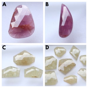 Natural Sapphire Pink & Yellow Rose Cut Faceted Cabochon Sapphire Rose Cut Facted Gemstone Flat Back Loose Sapphire Gemstone