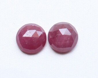 Ruby Gemstone, Natural Untreated Red Ruby Rose Cut Faceted Round Pair Cabochon Loose Gemstone, Ruby Earring Faceted Jewelry Supplies, 8MM