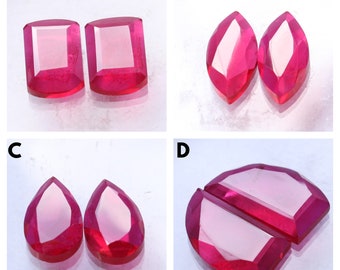 NATURAL RUBY Cabochon, Lab Created Ruby Cut Smooth Polished Cabochon Pair, Top Grade Blood Red Color, Natural Ruby Flat Back Ruby Gemstone