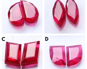 NATURAL RUBY Cabochon, Lab Created Ruby Cut Smooth Polished Cabochon Pair, Top Grade Blood Red Color, Natural Ruby Flat Back Ruby Gemstone