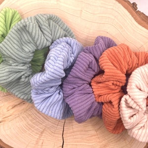 handmade cord scrunchie hair tie ponytail holder gift simple minimalist pastel colors light blue purple green rust mint light pink