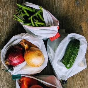 Set of 9 Reusable Produce Bags for Zero waste  Grocery Shopping and Sustainable Living. Mesh Produce Bags For Vegetables and Fruits.