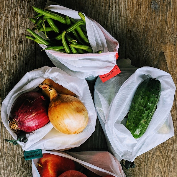 Set of 9 Reusable Produce Bags for Zero waste  Grocery Shopping and Sustainable Living. Mesh Produce Bags For Vegetables and Fruits.