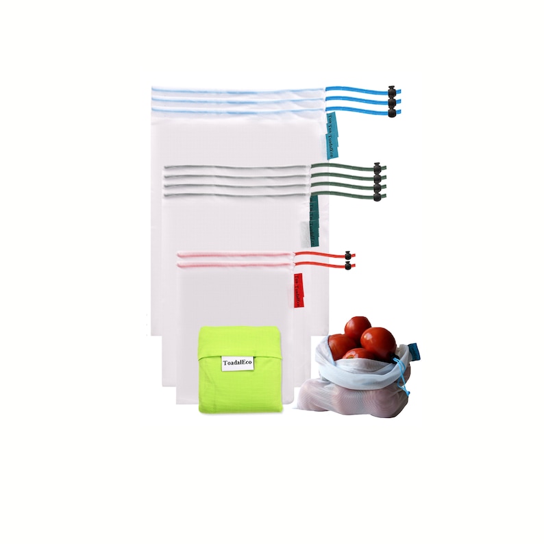 Set of 9 Reusable Produce Bags for Zero waste Grocery Shopping and Sustainable Living. Mesh Produce Bags For Vegetables and Fruits. image 2