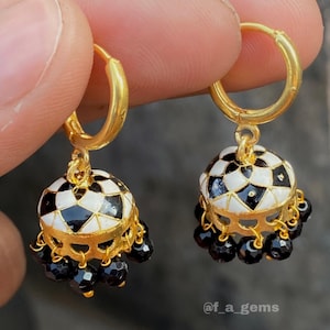 Black and white jhumki earrings , Indian style mieenakari enamaled mini Jhumka earrings ,jhumki earrings, Meenakari jhumkas