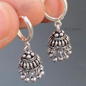 Silver Tiny Jhumka Hoop Earrings  • Indian Style Jhumka • Tiny Earrings  • Hoops Earring • Silver Jhumka • Light Weight Earrings