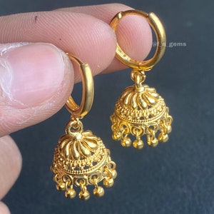 Gold Jhumka On Hoops • 20k Gold Plated • Mini Jhumki Earrings • Indian Style Earrings • Rajasthani Style Jhumka Earrings • Hoops Earrings