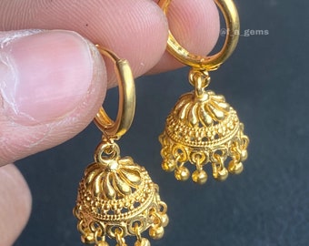 Gouden Jhumka-oorbellen • 20k verguld • Mini Jhumki-oorbellen • Oorbellen Indiase stijl • Jhumka-oorbellen in Rajasthaanse stijl • Ringoorbellen