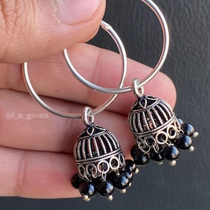 Silver jhumka on hoops ,Mini jhumki earrings, Indian style earrings, Rajasthani style jhumka earrings ,earrings for girls ,Hoops earring