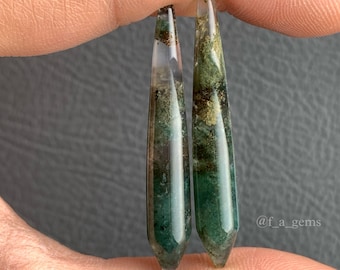 Natural mossagate long teardrop matching pair|moss agate pair|moss agate teardrop|moss agate stone|mossagate jewelry|limited quantity