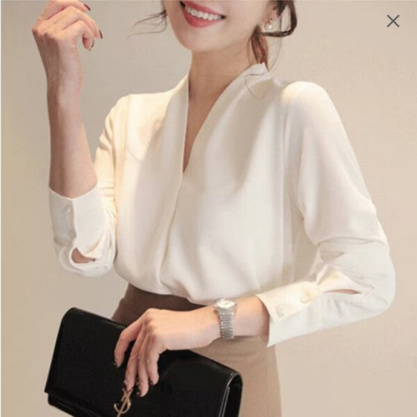 Elegant Long Sleeve Blouse Solid Beige White Office Formal Loose Shirt Tops Clothing For Woman New Women's Work Office Clothes For Women