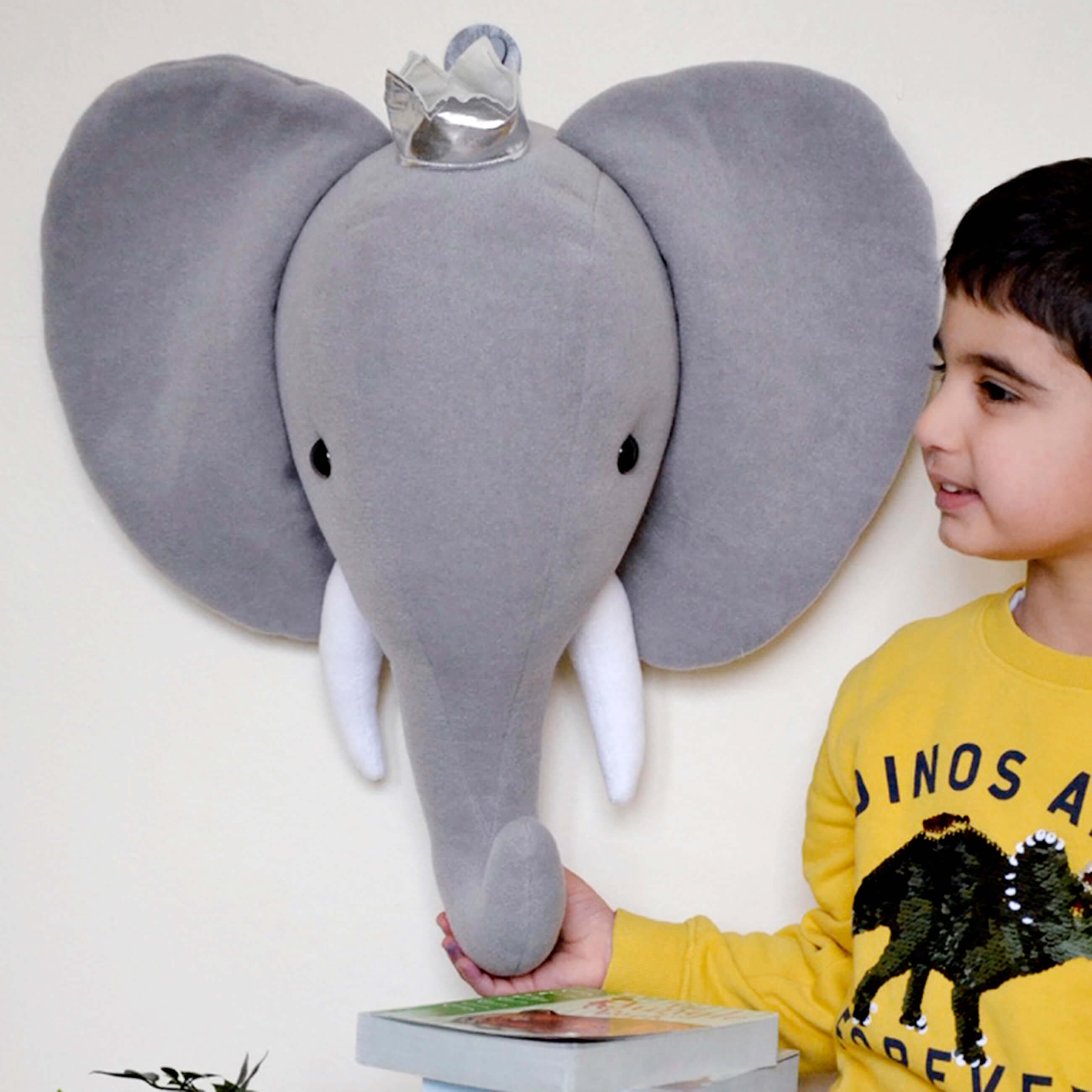 plush elephant head wall mount